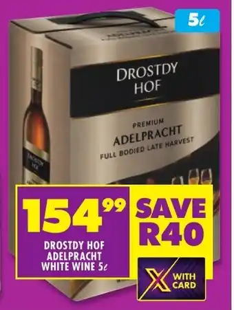 Shoprite Liquor DROSTDY HOF ADELPRACHT WHITE WINE 5L offer