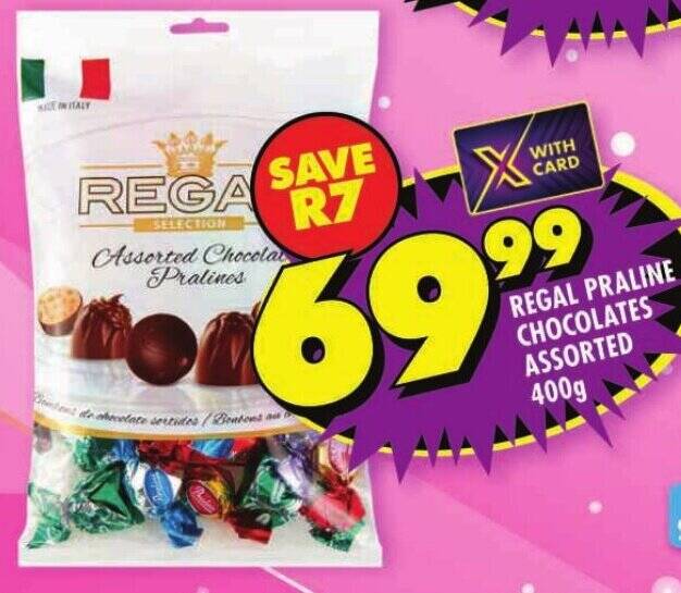 REGAL PRALINE CHOCOLATES ASSORTED 400g offer at Shoprite