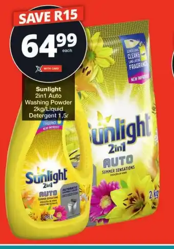 Checkers Sunlight 2in1 Auto 2kg/Liquid Detergent offer