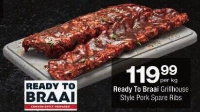 Ready To Braai Grillhouse Style Pork Spare Ribs offer at Checkers