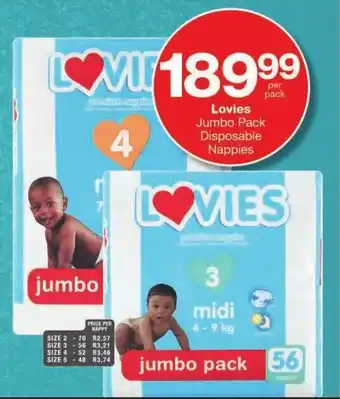 Checkers Lovies Jumbo Pack Disposable Nappies offer