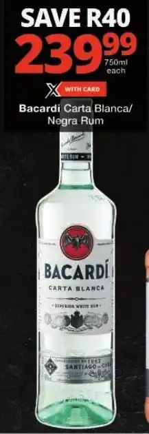 Checkers Bacardi Carta Blanca/ Negra Rum offer