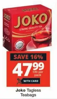 Checkers Joko Tagless Teabags offer