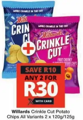 Checkers Willards Crinkle Cut Potato: Chips All Variants 2 x 120g/125g offer