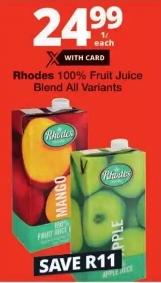 Checkers Rhodes 100% Fruit Juice Blend All Variants offer