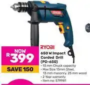 Game 1Ryobi 650W Impact Corded Drill PD-650 offer