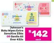 Game Johnson's Baby Wipes Extra Sensitive 336s Or Gentle All Over 432s-Each offer