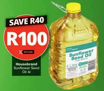 Checkers Hyper Housebrand Sunflower Seed Oil 4L offer