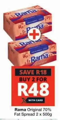 Checkers Hyper Rama Original 70% Fat Spread 2 x 500g offer