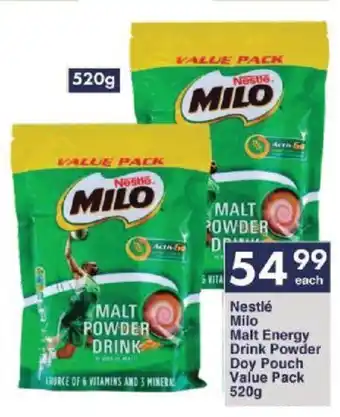 President Hyper Nestlé Milo Malt Energy Drink Powder Doy Pouch Value Pack 520g offer