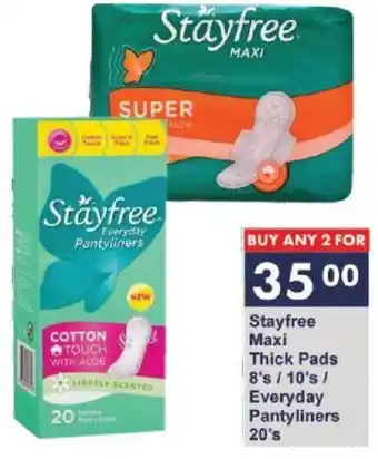 President Hyper Stayfree Maxi Thick Pads 8's/10's/ Everyday Pantyliners 20's offer