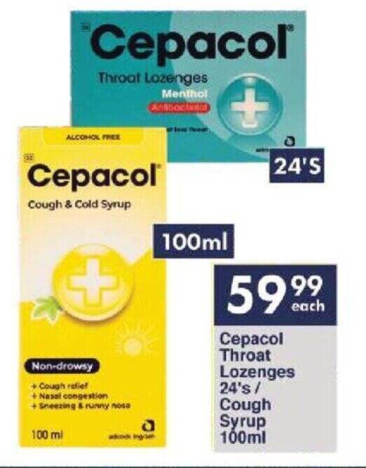 Cepacol Throat Lozenges 24's/ Cough Syrup 100ml offer at President Hyper