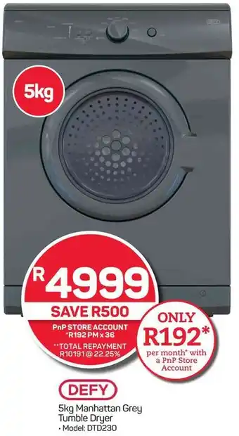 Pick n Pay Hypermarket DEFY 5kg Manhattan Grey Tumble Dryer offer