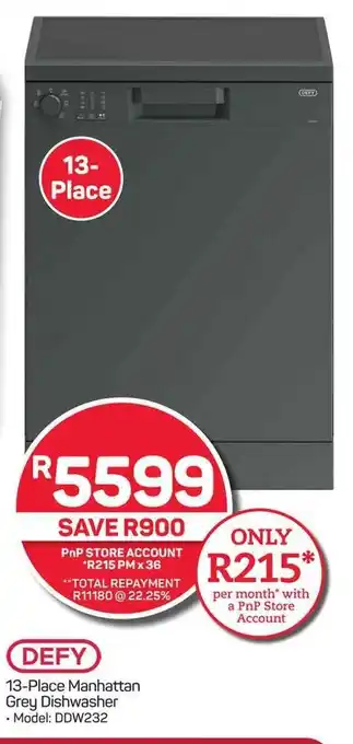 Pick n Pay Hypermarket DEFY 13-Place Manhattan Grey Dishwasher offer