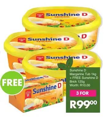 Save Sunshine D Margarine Tub 1kg + FREE Sunshine D Brick 125g offer