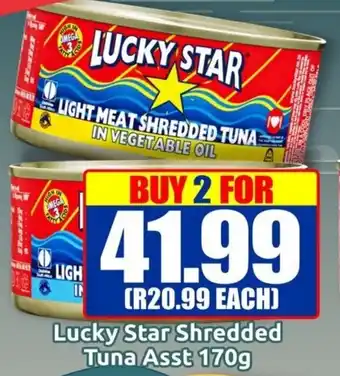 Three Star Cash and Carry Lucky Star Shredded Tuna Asst 170g offer