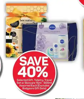 Pick n Pay Selected Gift, Toiletry, Travel Set or Skincare 15ml-600ml Assorted Each (Excludes Bodysure Gift Sets) offer