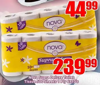 Three Star Cash and Carry Nova Supra Deluxe Toilet Tissue 500 Sheets 1 Ply 6x10's offer