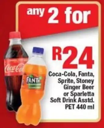 OK Express Coca-Cola, Fanta, Sprite, Stoney Ginger Beer or Sparletta Soft Drink Asstd. PET 440 ml offer