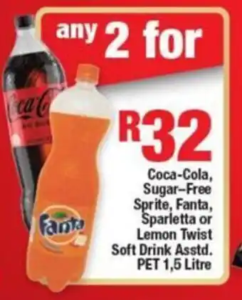 OK Express Coca-Cola, Sugar-Free Sprite, Fanta, Sparletta or Lemon Twist Soft Drink Asstd. PET 1,5 Litre offer