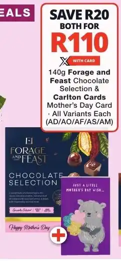 Checkers 140g Forage and Feast Chocolate Selection & Carlton Cards Mother's Day Card offer