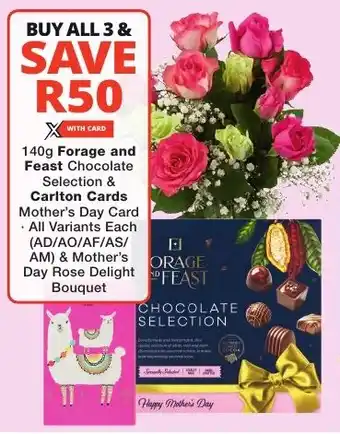 Checkers 140g Forage and Feast Chocolate Selection & Carlton Cards Mother's Day Card All Variants Each (AD/AO/AF/AS/ AM) & Mother'sDay offer