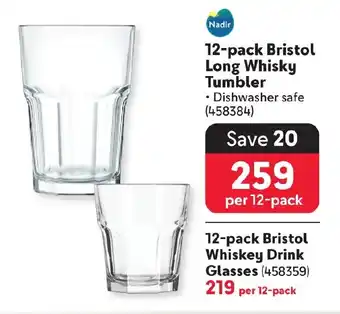 Makro 12-pack Bristol Long Whisky Tumbler Nadir offer