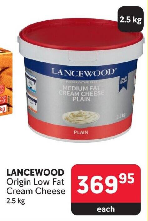 LANCEWOOD Origin Low Fat Cream Cheese offer at Makro