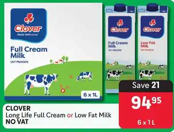 Makro CLOVER Long Life Full Cream or Low Fat Milk NO VAT offer