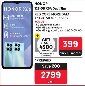 Makro HONOR 128 GB X6A Dual Sim offer