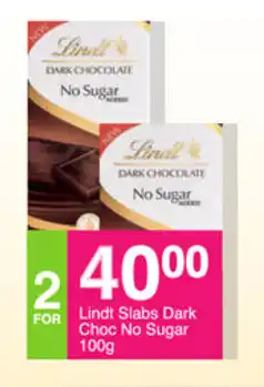 Save Lindt Slabs Dark Choc No Sugar 100g offer