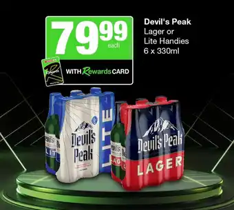 Devil's Peak Lager or Lite Handies 6 x 330ml