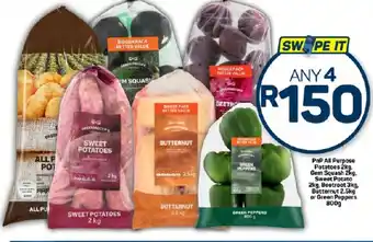 Pick n Pay PnP All Purpose Potatoes 2kg, Gem Squash 2kg. Sweet Potato 2kg, Beetroot 3kg, Butternut 2.5kg or Green Peppers 800g offer