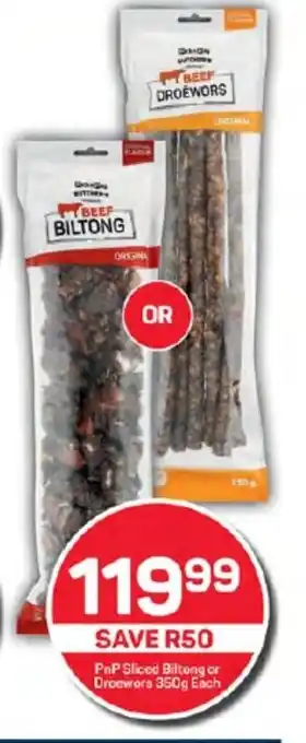 Pick n Pay PnP Sliced Biltong or Droewors 350g Each offer