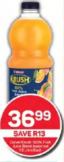 Pick n Pay Clover Krush 100% Fruit Juice Blend Assorted 1.5 Litre Each offer