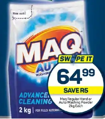 Pick n Pay Maq Regular Hand or Auto Washing Powder 2kg Each offer