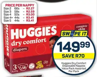 Pick n Pay Huggies Dry Comfort Disposable Nappies Value Pack Assorted Per Pack offer