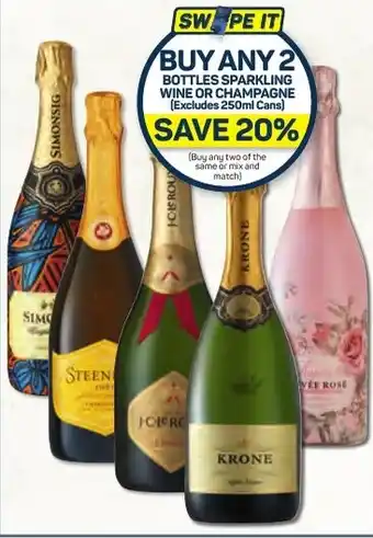 Pick n Pay BOTTLES SPARKLING WINE OR CHAMPAGNE (Excludes 250ml Cans) offer