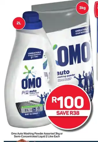 Pick n Pay Omo Auto Washing Powder Assorted 3kg or Semi-Concentrated Liquid 2 Litre Each offer