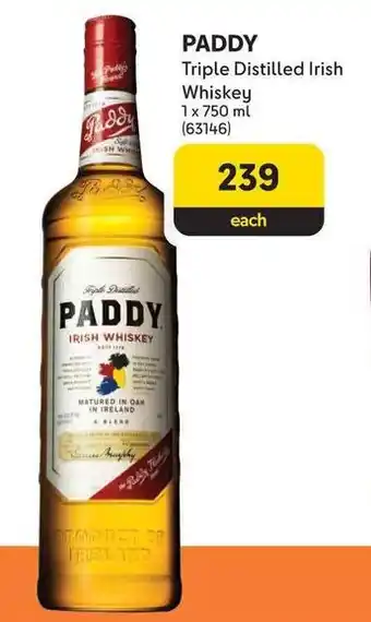 PADDY Triple Distilled Irish Whiskey
