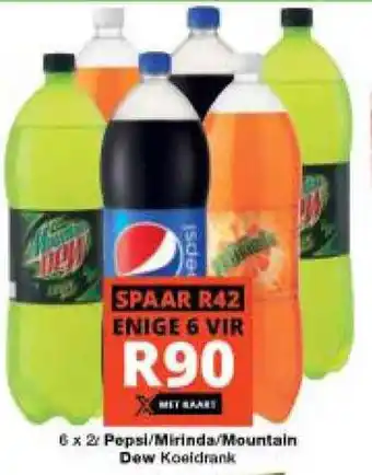 Checkers Hyper 6 x 2L Pepsi/Mirinda/Mountain Dew Koeldrank offer