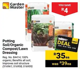 Builders Warehouse Garden Master Potting Soil/Organic Compost/Lawn Dressing offer