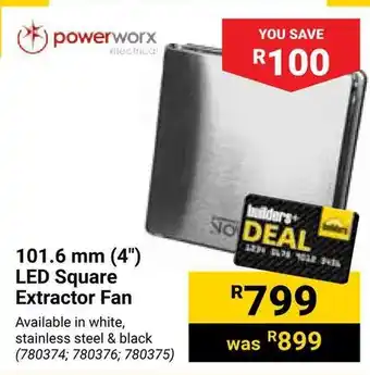 Builders Warehouse powerworx 101.6 mm (4") LED Square Extractor Fan offer