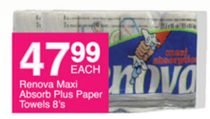 Save Renova Maxi Absorb Plus Paper Towels 8's offer