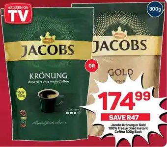 Pick n Pay Hypermarket Jacobs Krönung or Gold 100% Freeze Dried Instant Coffee 300g Each offer