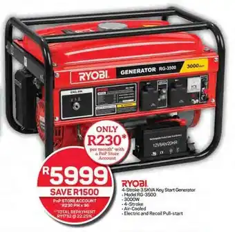 Pick n Pay Hypermarket RYOBI 4-Stroke 3.5KVA Key Start Generator offer