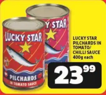 Usave LUCKY STAR PILCHARDS IN TOMATO/ CHILLI SAUCE 400g each offer