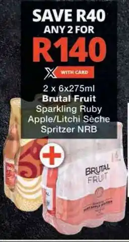 Checkers 2 x 6x275ml Brutal Fruit Sparkling Ruby Apple/Litchi Sèche Spritzer NRB offer