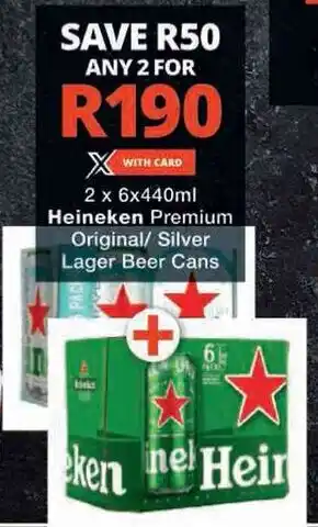 2 x 6x440ml Heineken Premium Original/ Silver Lager Beer Cans offer at ...