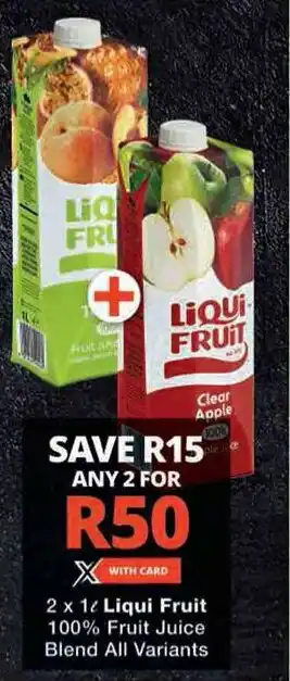 Checkers 2 x 1L Liqui Fruit 100% Fruit Juice Blend All Variants offer